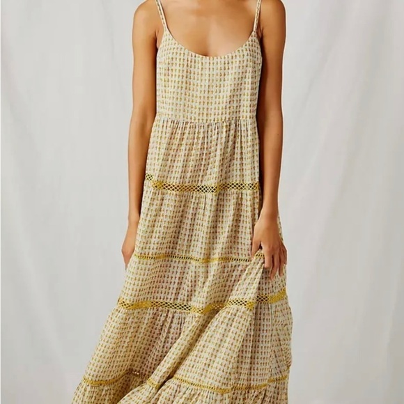 Free People Women’s Midnight Dance Printed Cotton Maxi Dress Light Grey XS - Picture 2 of 16